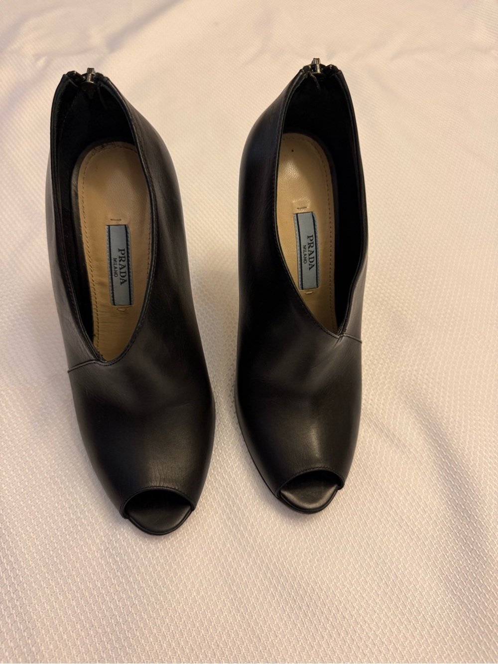 Prada Black Leather Peep-Toe Mules